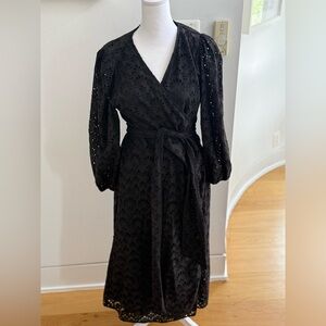 Elegant Black Eyelet Wrap Dress